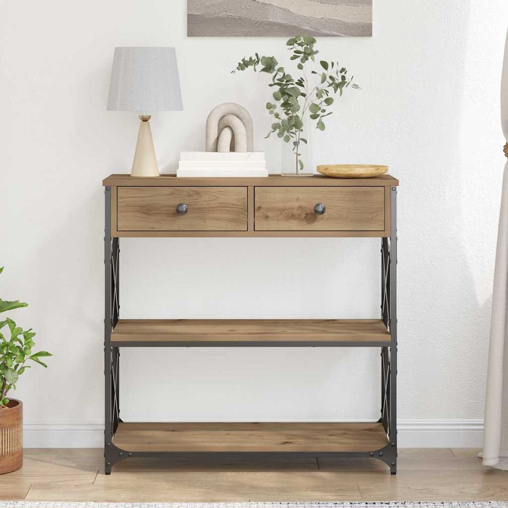Tavolo Consolle con cassetto rovere artigianale 75 x 28 x 75 cm