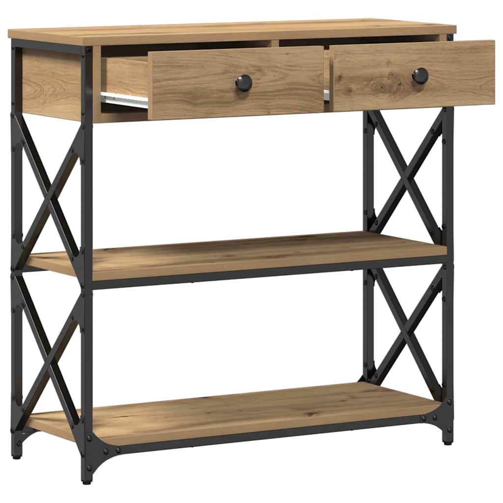 Tavolo Consolle con cassetto rovere artigianale 75 x 28 x 75 cm