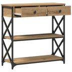 Tavolo Consolle con cassetto rovere artigianale 75 x 28 x 75 cm