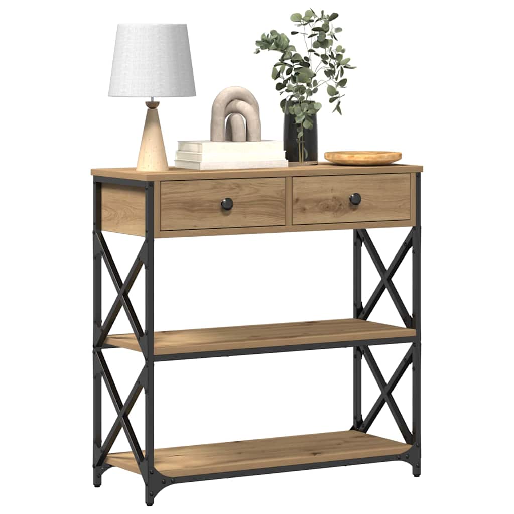 Tavolo Consolle con cassetto rovere artigianale 75 x 28 x 75 cm
