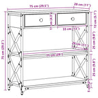 Tavolo Consolle con cassetto Rovere nero 75 x 28 x 75 cm