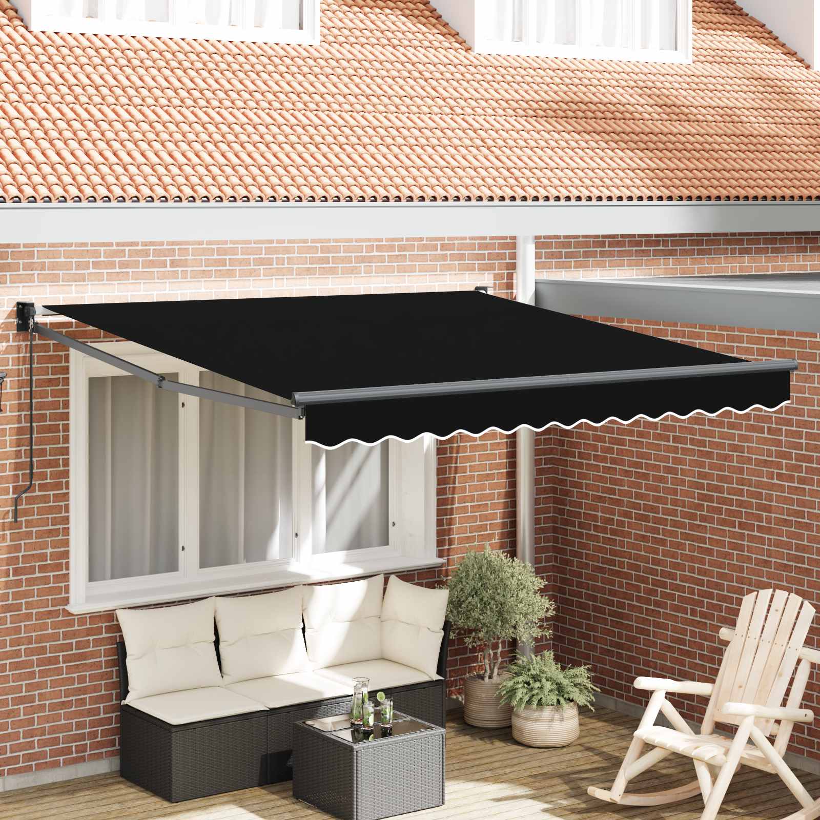 Tenda Retrattile Nero 350 x 250 cm Poliestere e Alluminio