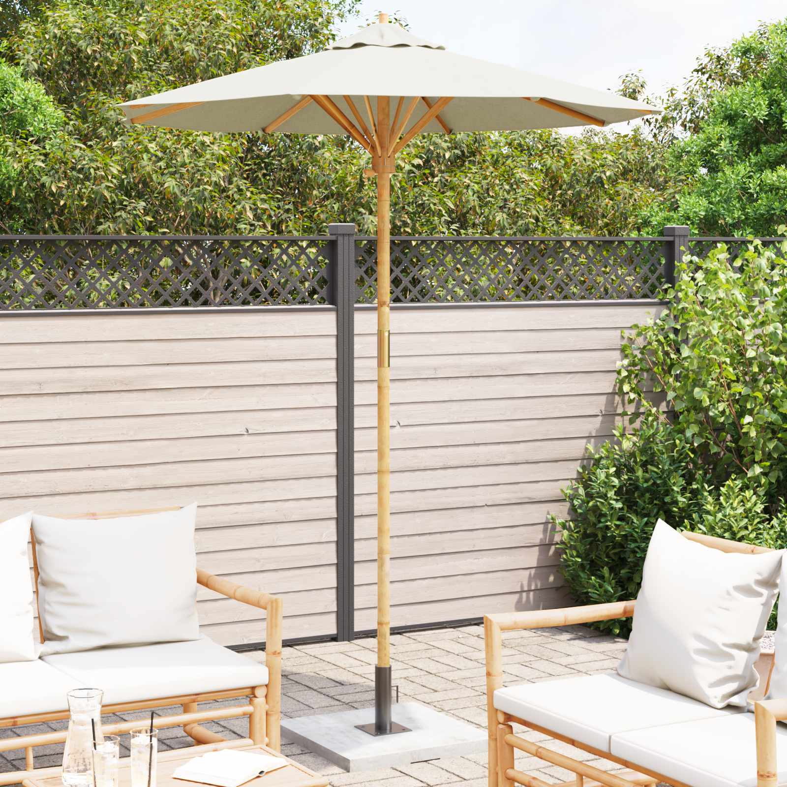Ombrello da giardino Bianco Crema Ø 180 x 230 cm Bambù