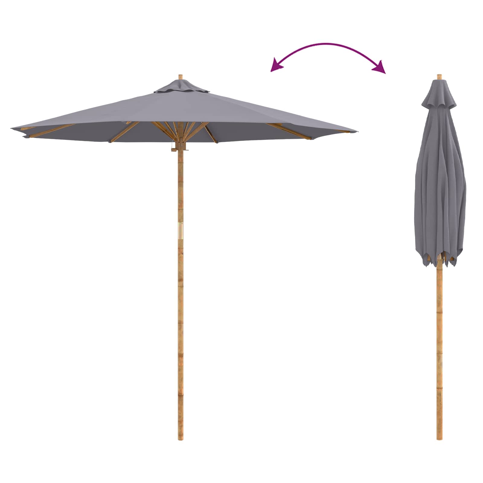 Ombrello da giardino Grigio scuro Ø 240 x 260 cm Bambù
