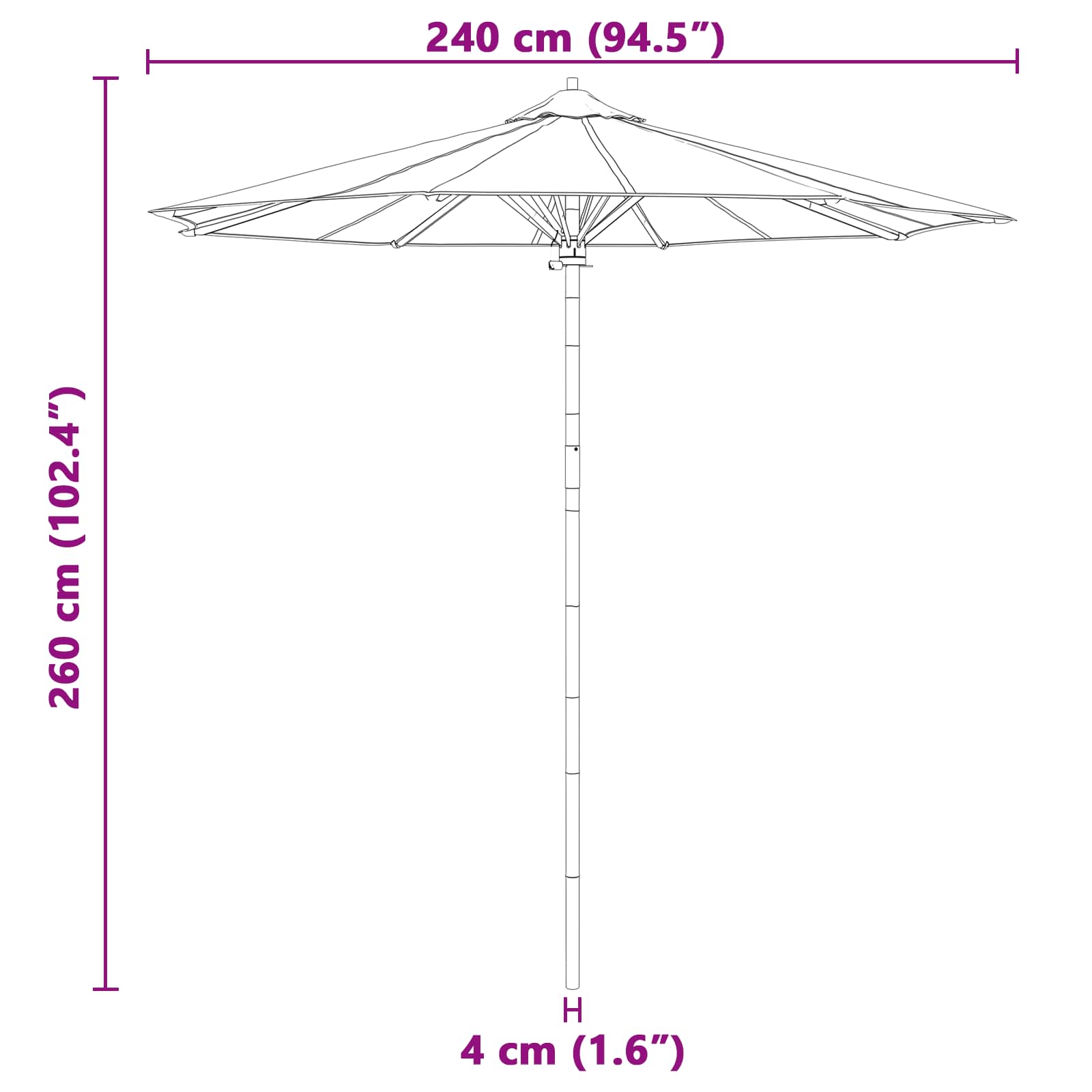 Ombrello da giardino Grigio scuro Ø 240 x 260 cm Bambù