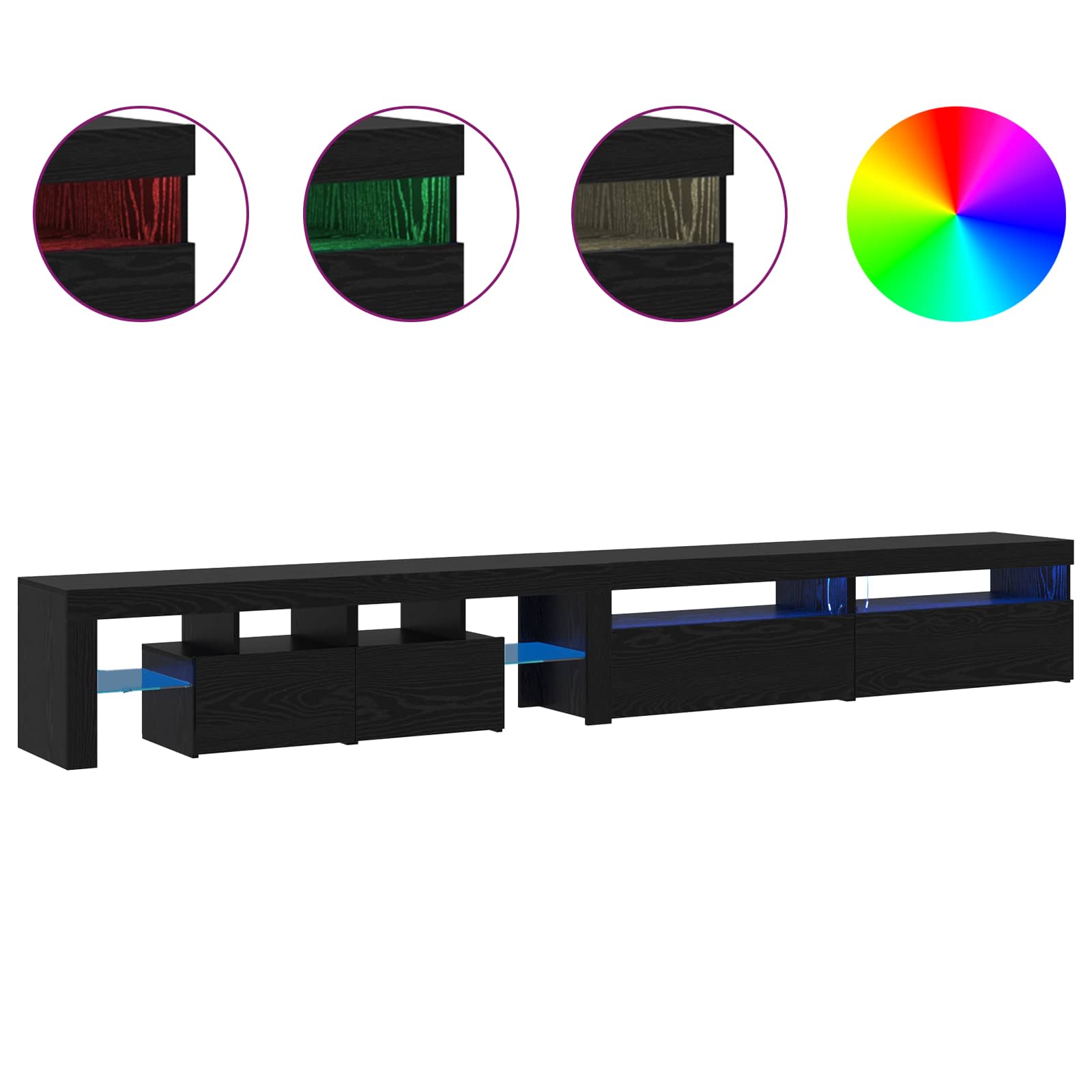 Mobile TV con LED 3 pcs Rovere Nero 290 x 36,5 x 40 cm