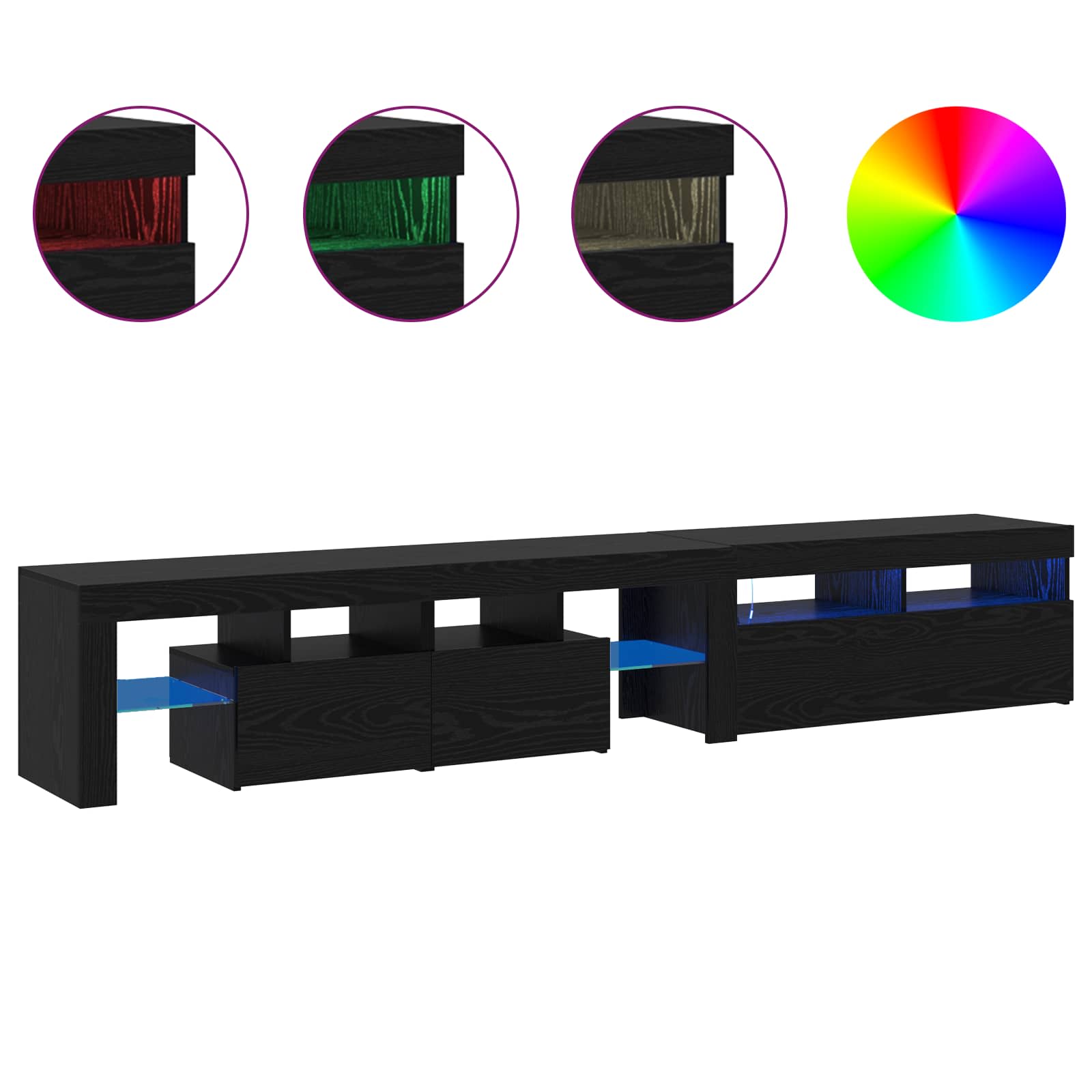 Mobile TV con LED 2 pcs Rovere Nero 230 x 36,5 x 40 cm