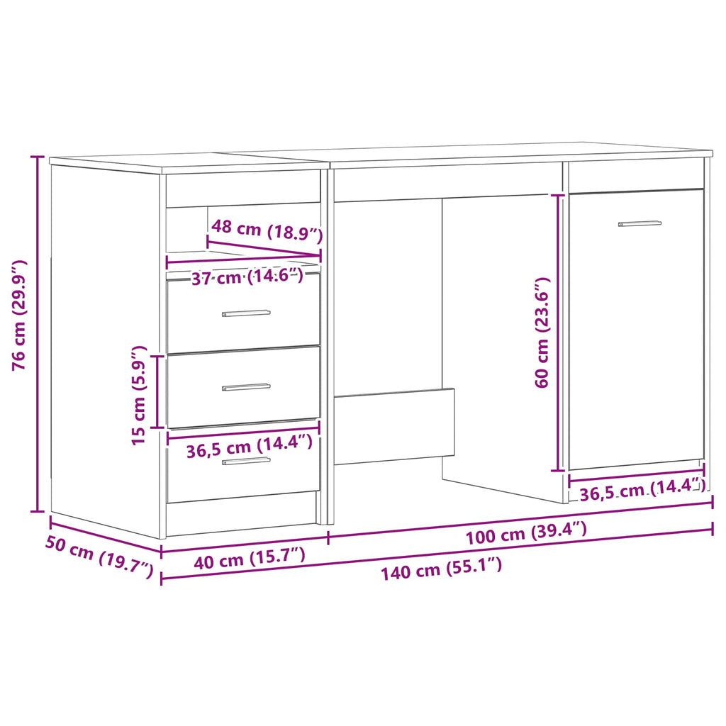 Scrivania 2 pcs Rovere Nero 140 x 50 x 76 cm Legno multistrato