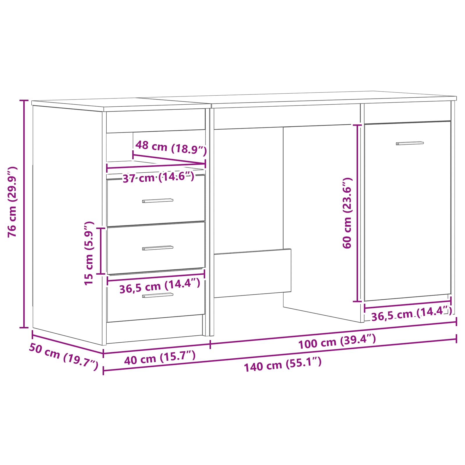 Scrivania 2 pcs Rovere Nero 140 x 50 x 76 cm Legno multistrato