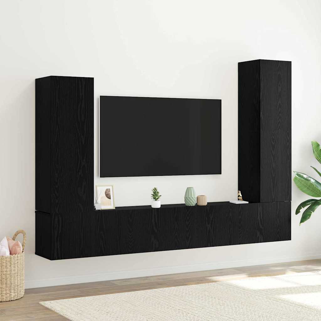 Set mobile TV 4 pcs Rovere Nero Legno multistrato
