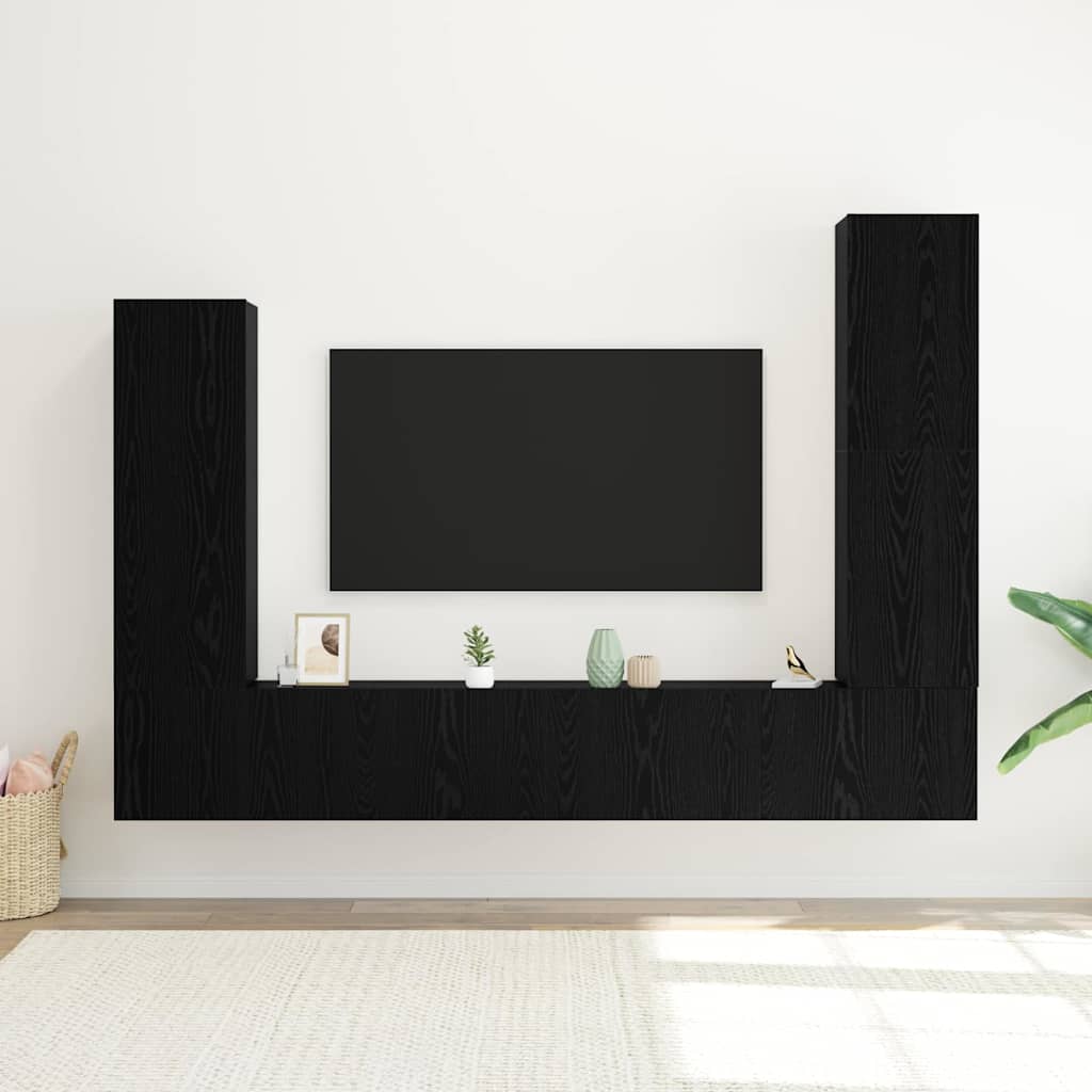 Set mobile TV 4 pcs Rovere Nero Legno multistrato