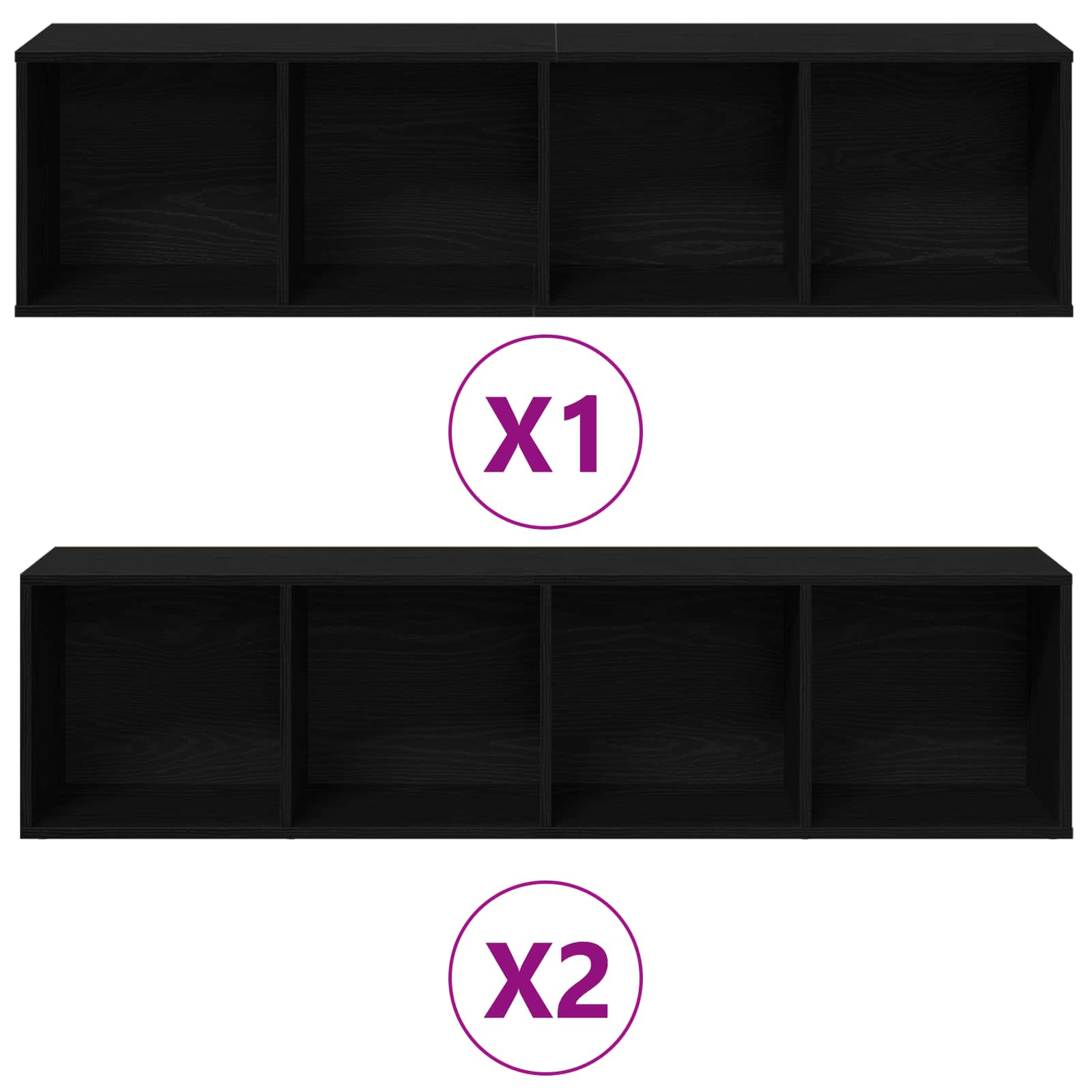 Libreria 3 pcs Rovere Nero 36 x 30 x 143 cm Legno multistrato