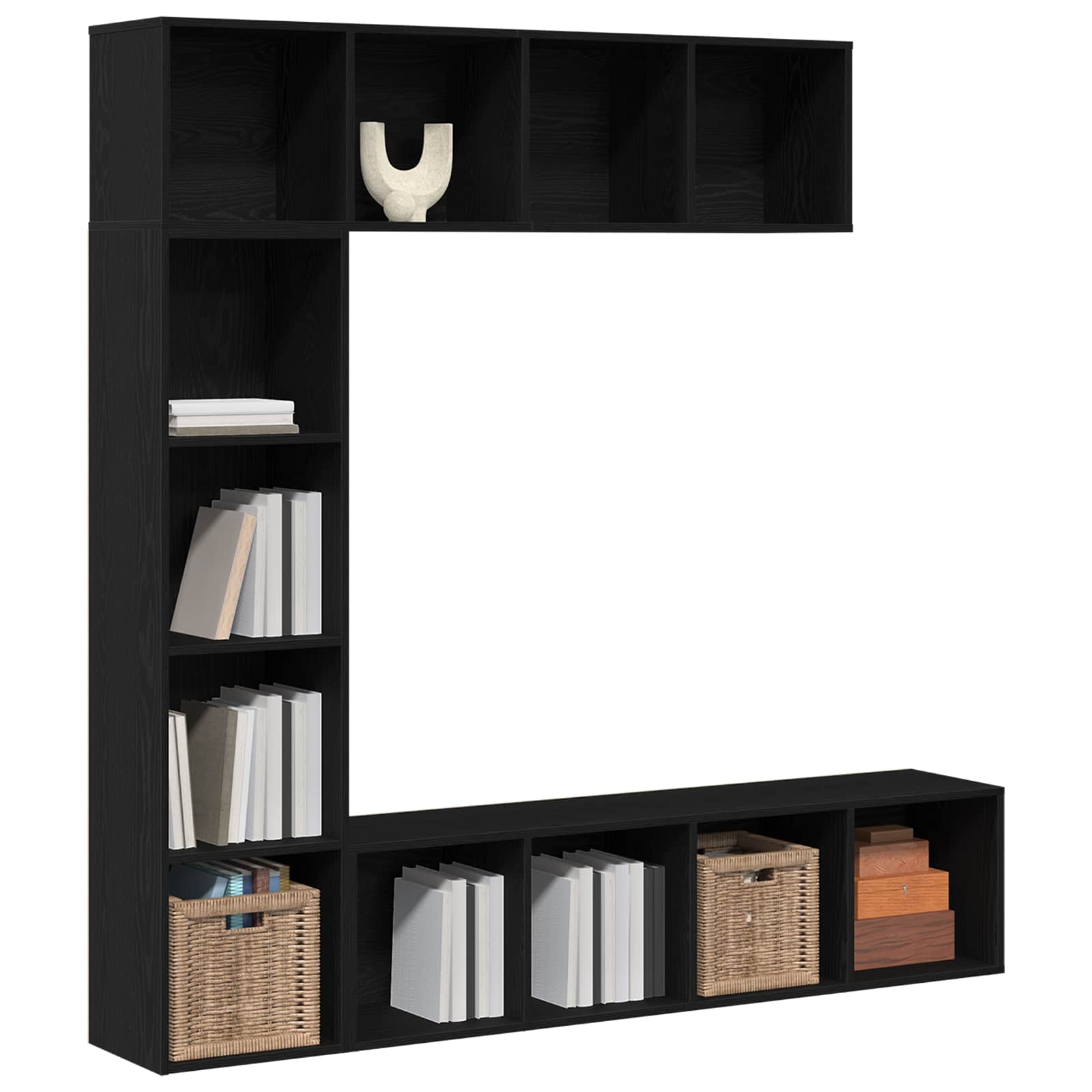 Libreria 3 pcs Rovere Nero 36 x 30 x 143 cm Legno multistrato