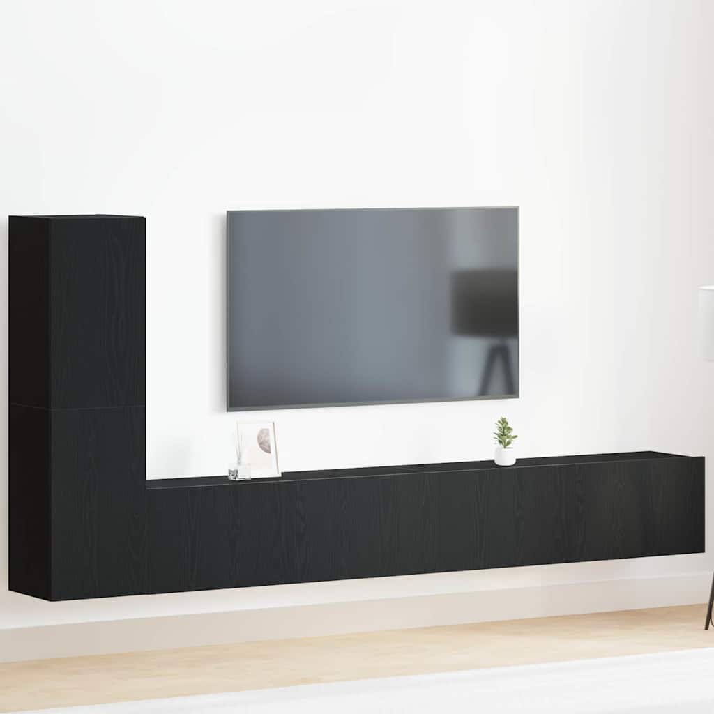 Set mobile TV Montaggio a parete Rovere Nero Legno multistrato