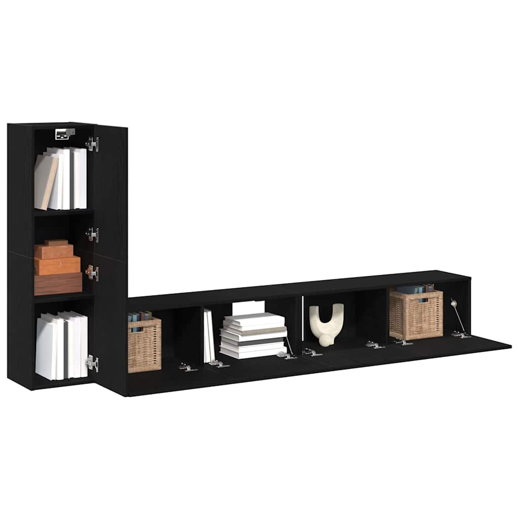 Set mobile TV Montaggio a parete Rovere Nero Legno multistrato