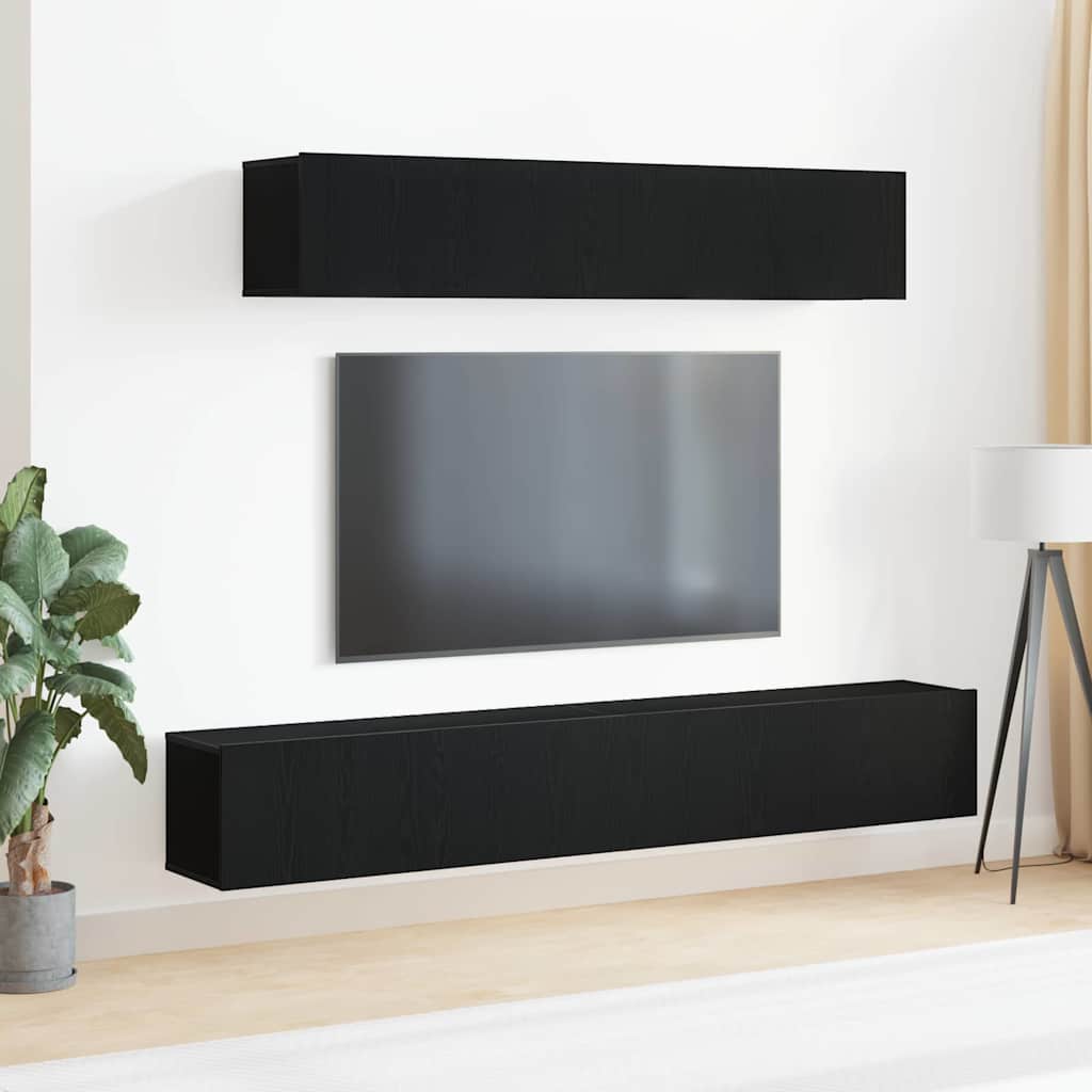 Set mobile TV 4 pcs Rovere Nero Legno ingegnerizzato