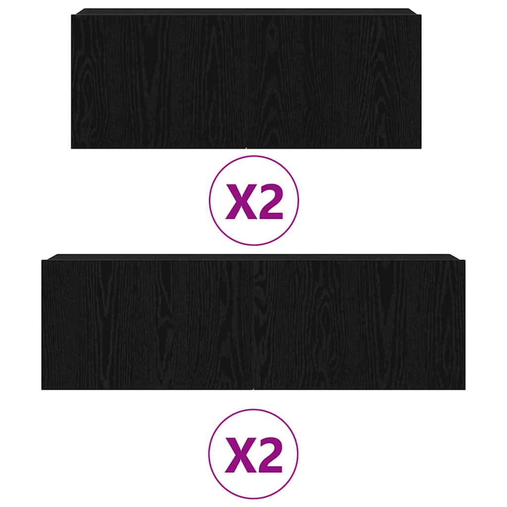 Set mobile TV 4 pcs Rovere Nero Legno ingegnerizzato