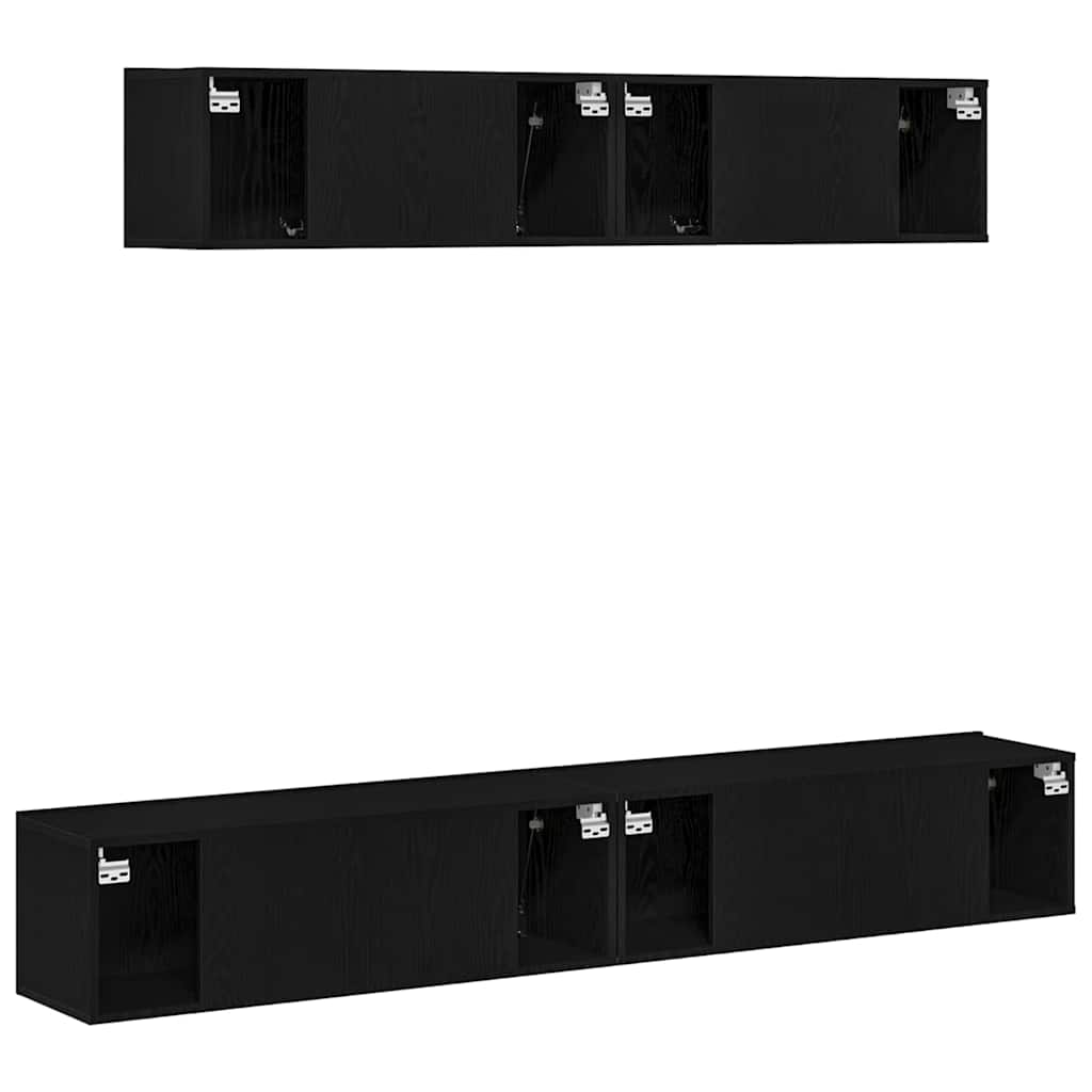 Set mobile TV 4 pcs Rovere Nero Legno ingegnerizzato