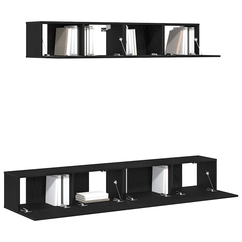 Set mobile TV 4 pcs Rovere Nero Legno ingegnerizzato