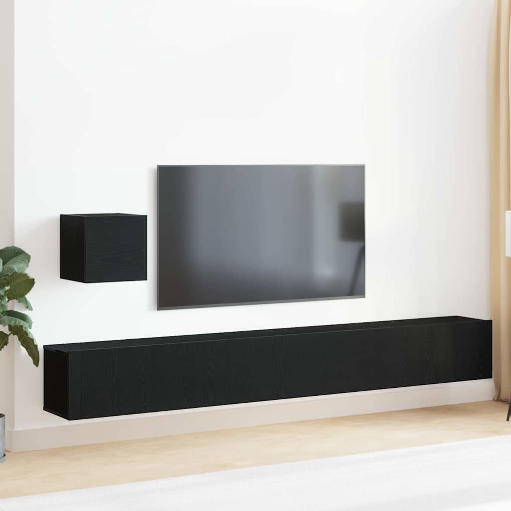 Set mobile TV Montaggio a parete Rovere Nero Legno multistrato