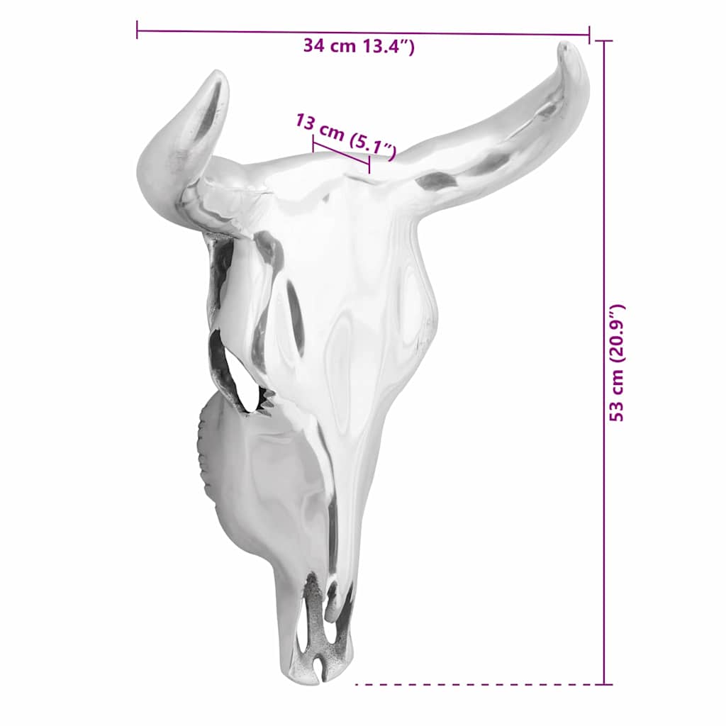 Teschio di toro Argento 34 x 13 x 53 cm Alluminio