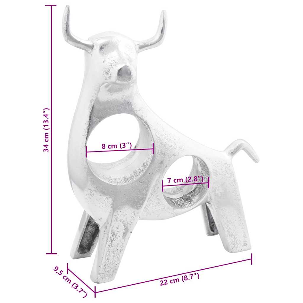 Scultura di toro Argento 22 x 9,5 x 34 cm Alluminio