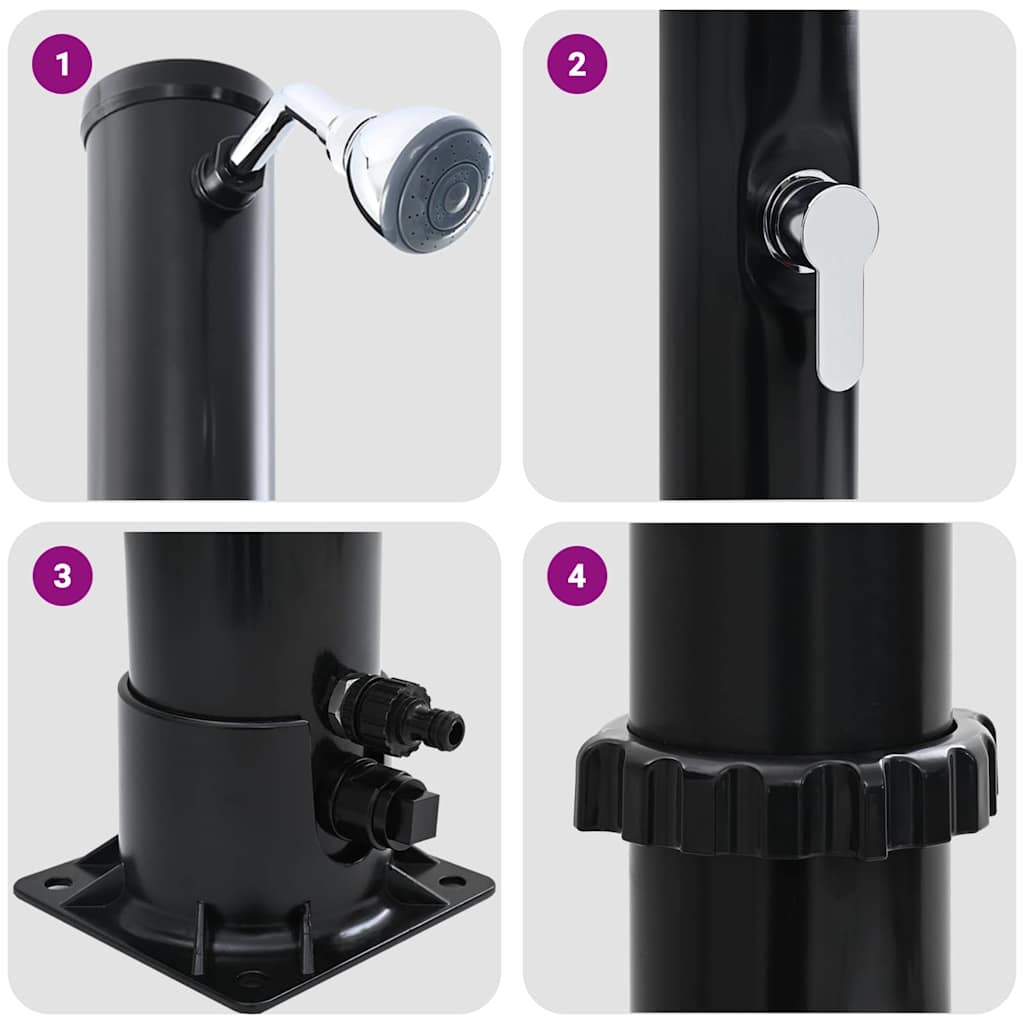 Doccia Solare da Esterno Nero 217 cm PVC e Alluminio