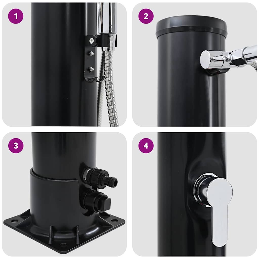 Doccia Solare da Esterno Nero 217 cm PVC e Alluminio