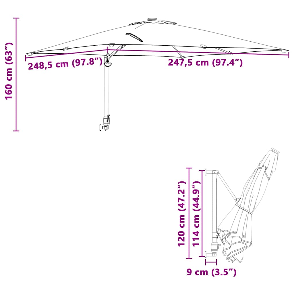Ombrello da giardino Antracite 248,5 x 247,5 x 160 cm