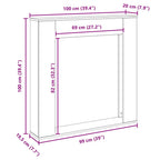 Cornice per Camino Rovere Nero 100x20x100 cm in Truciolato