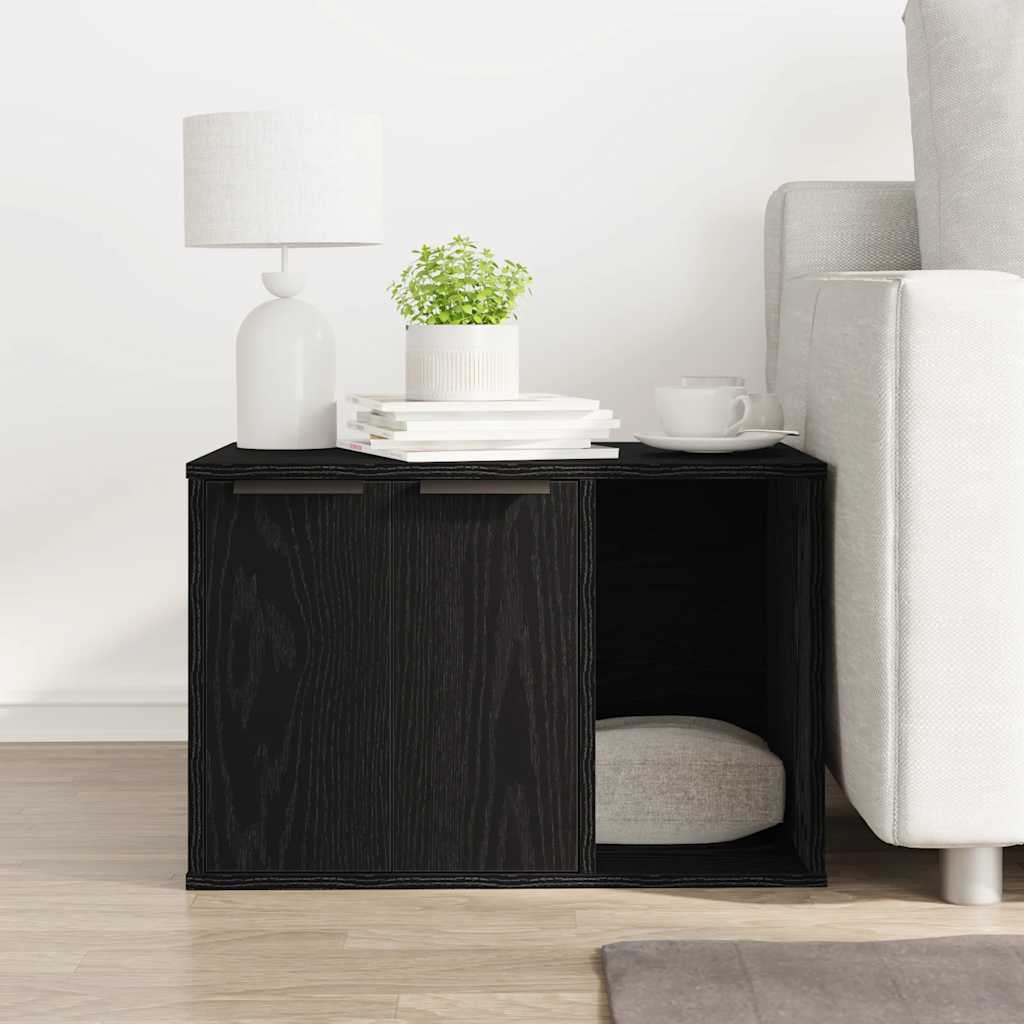 Lettiera per gatti in rovere nero 60x40x40 cm in legno ingegnerizzato