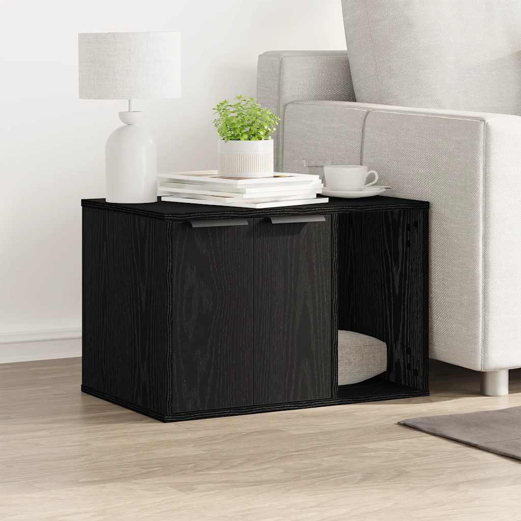 Lettiera per gatti in rovere nero 60x40x40 cm in legno ingegnerizzato