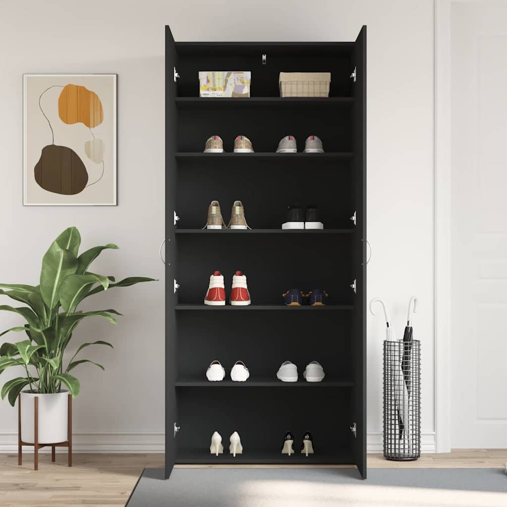 Mobile per scarpe Nero 80 x 35.5 x 180 cm Legno multistrato