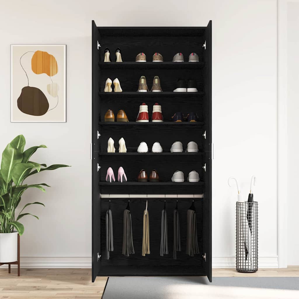 Mobile per scarpe con lo scaffale Rovere Nero 80 x 39 x 178 cm