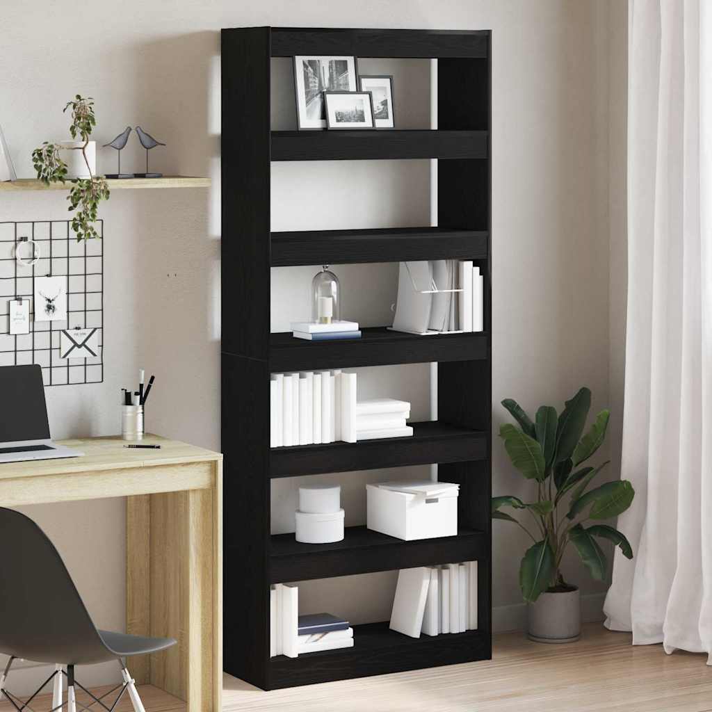 Armadio per Libri con lo scaffale Rovere Nero 80 x 30 x 198 cm