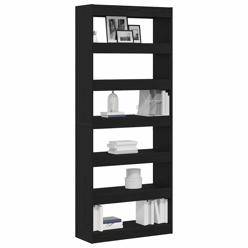 Armadio per Libri con lo scaffale Rovere Nero 80 x 30 x 198 cm