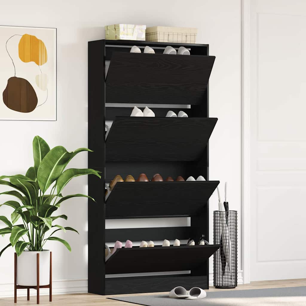 Mobile per scarpe con porta Rovere Nero 80 x 21 x 163,5 cm