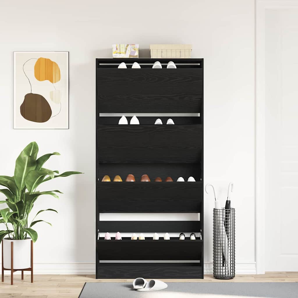 Mobile per scarpe con porta Rovere Nero 80 x 21 x 163,5 cm