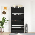 Mobile per scarpe con porta Rovere Nero 80 x 21 x 163,5 cm