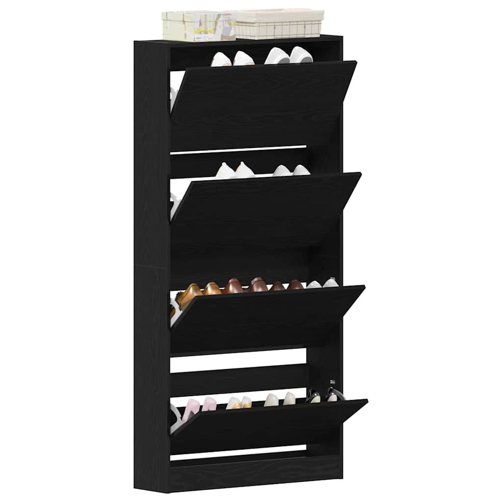 Mobile per scarpe con porta Rovere Nero 80 x 21 x 163,5 cm