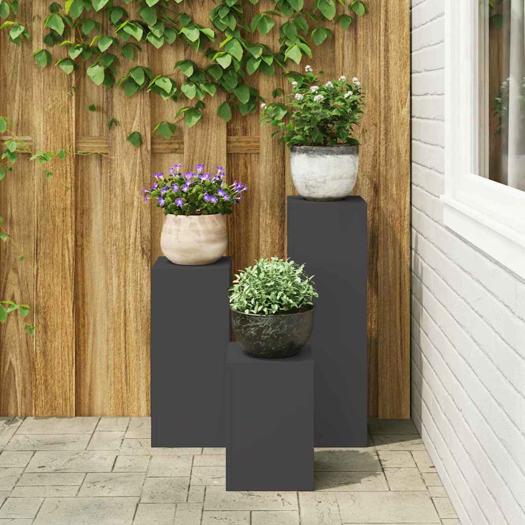 Supporto per piante 3 pcs Nero Acciaio