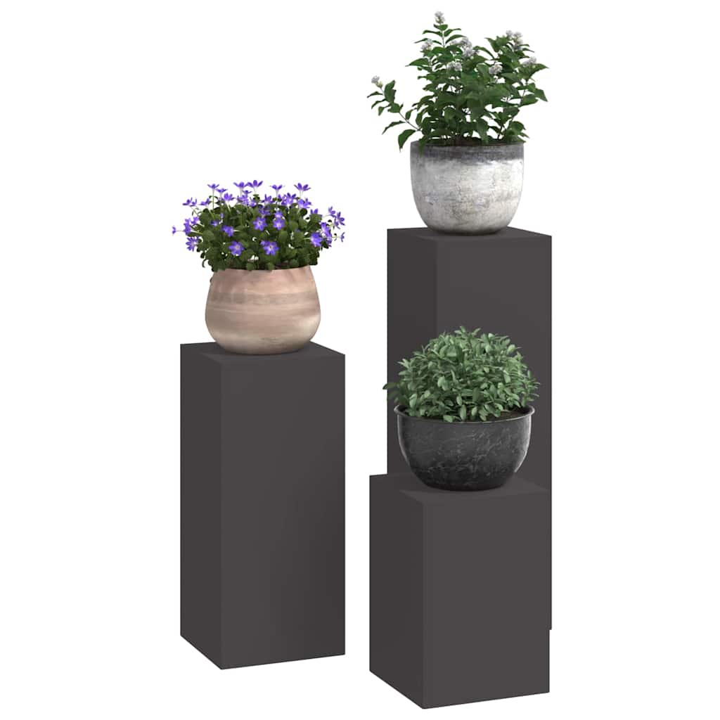 Supporto per piante 3 pcs Nero Acciaio