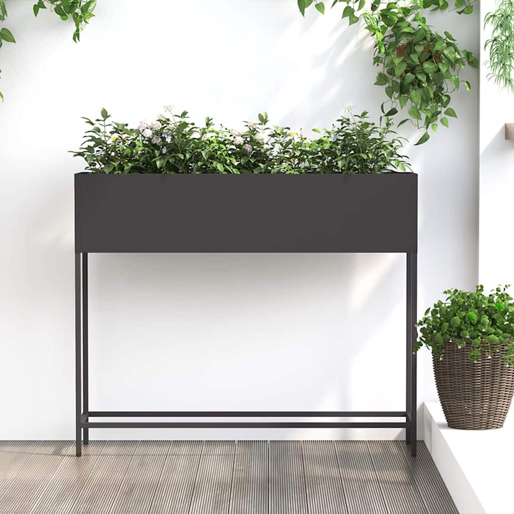 Vaso da Giardino Rialzato Nero 100 x 26 x 82 cm Acciaio