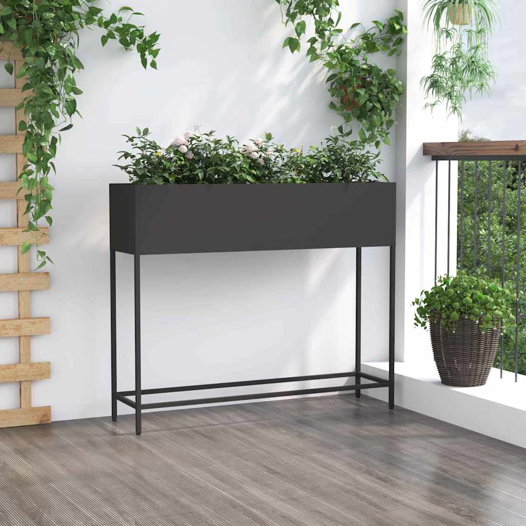 Vaso da Giardino Rialzato Nero 100 x 26 x 82 cm Acciaio