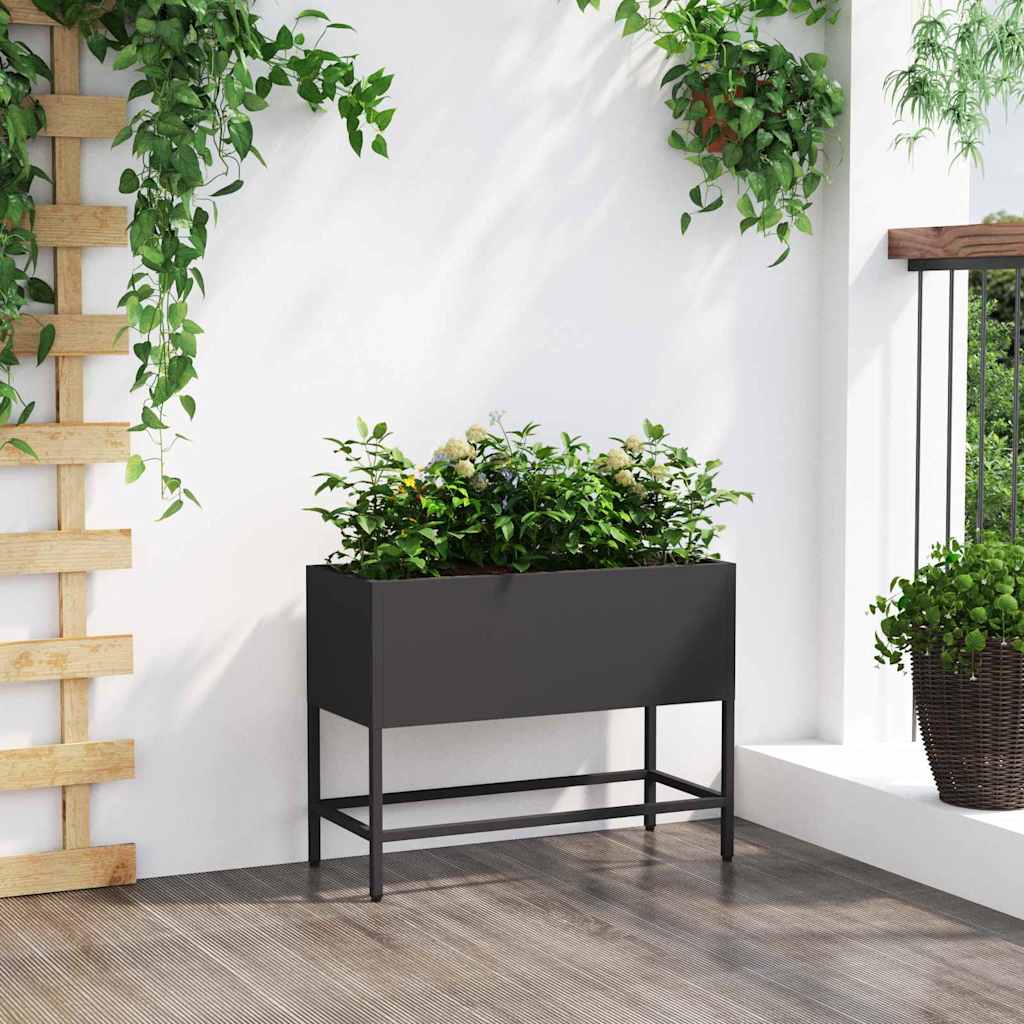 Vaso da Giardino Rialzato Nero 60 x 26 x 45 cm Acciaio