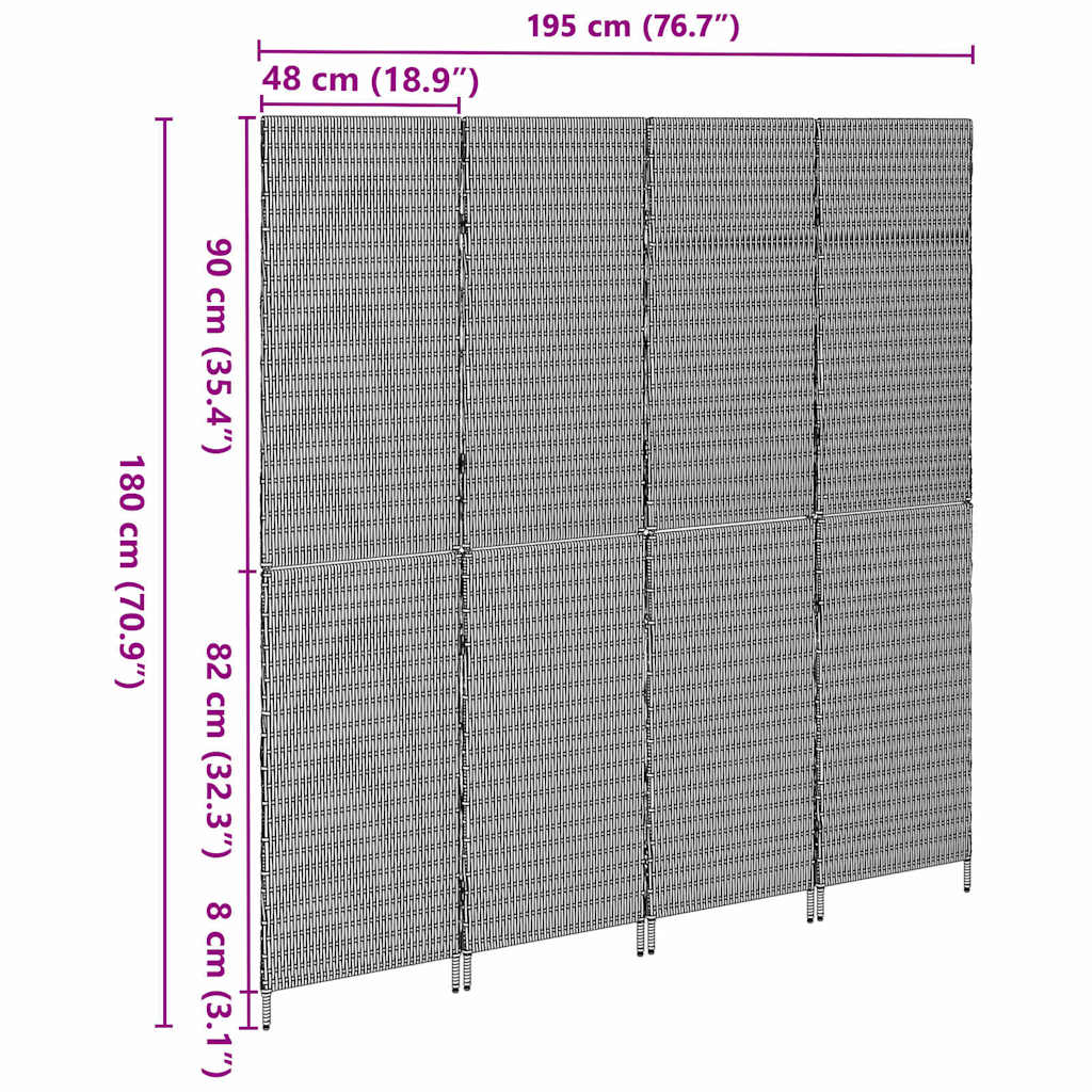 Divider per stanze Nero 195 x 180 cm polyrattan