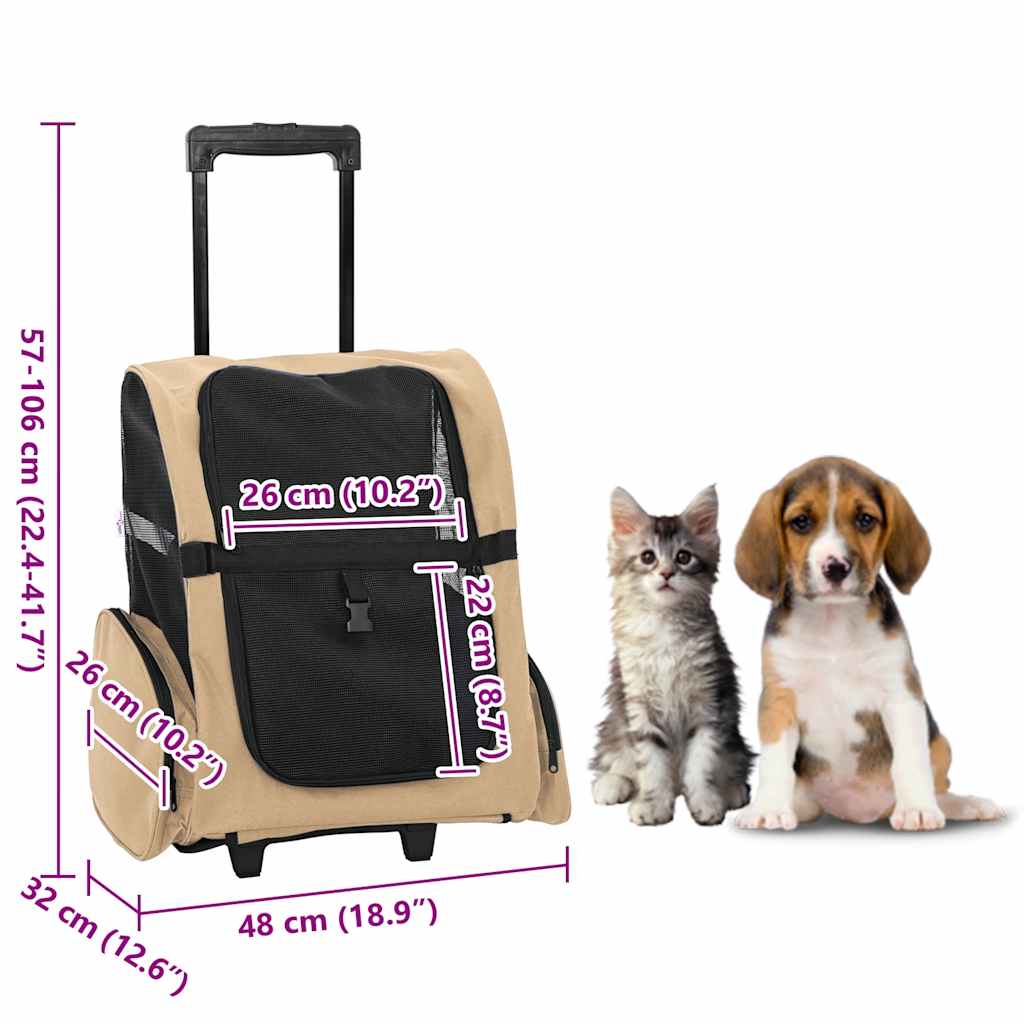 Carrello per Animali 3 in 1 Design Sabbia 48x32x(57-106) cm Tessuto Oxford