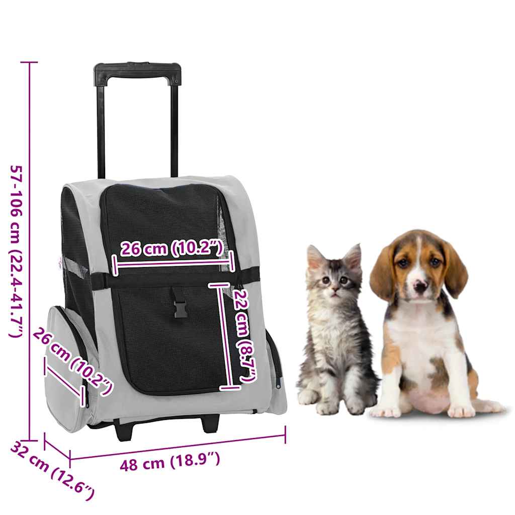 Carrello per animali domestici 3 in 1 design grigio 48x32x(57-106) cm tessuto Oxford