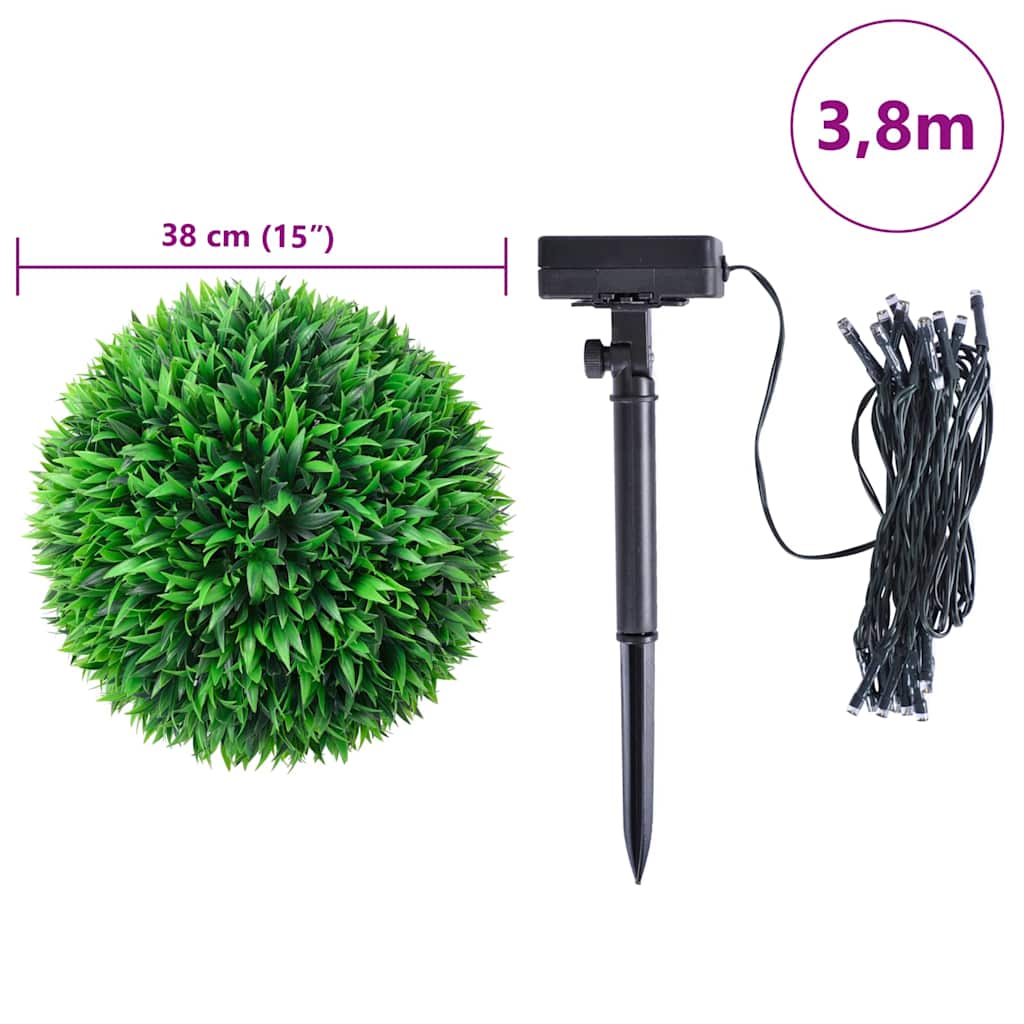Sfere di Bosso Artificiale con Luci LED 2 pz Verdi 38 cm