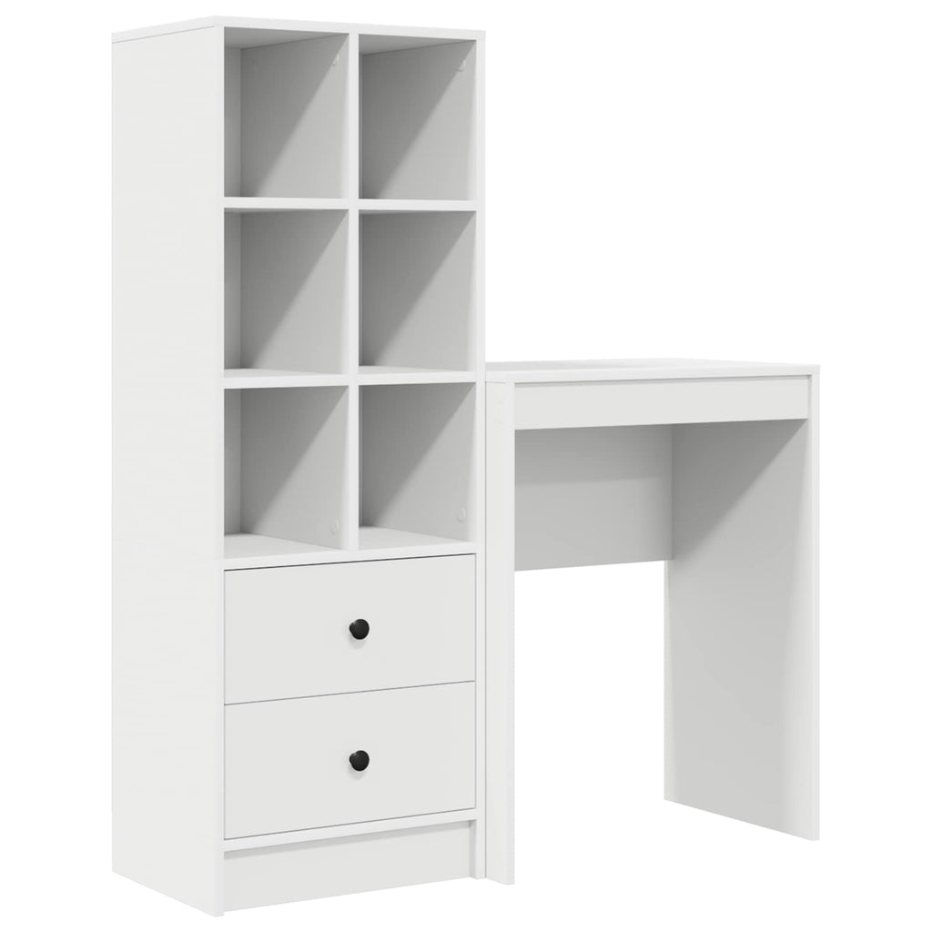 Scrivania con cassetto con lo scaffale 2 pcs Bianco